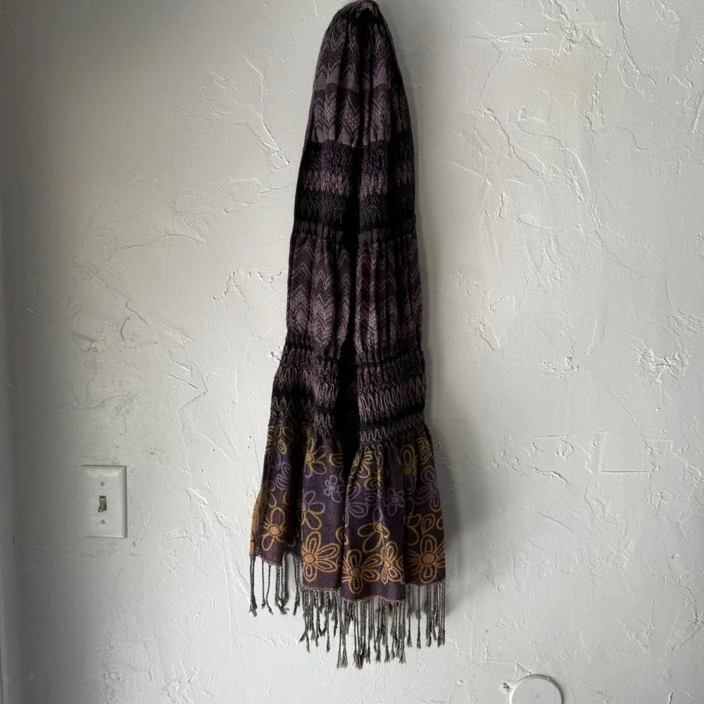 Purple Floral Fringe Scarf Chevron Print Boho Bohemian Hippie Shawl‎ Scarf